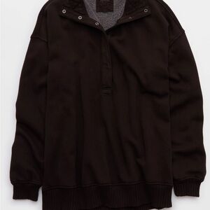 aerie brown Pullover Half-Snap Sweatshirt